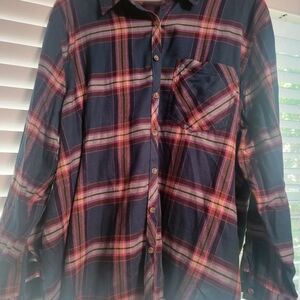 Maurices Teal and Pink Plaid Button Down Shirt